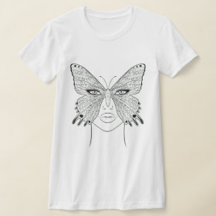 Cara de mulher Camisa de arte design, borboleta ca