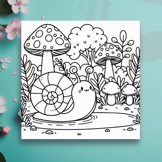 Caracol e Cogumelos | Notecard Color Me (Criador carregado)