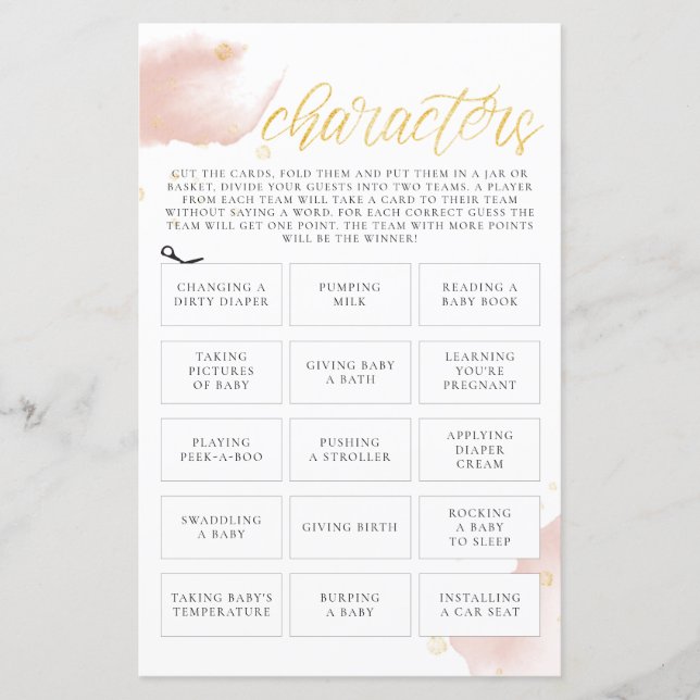 Caracteres de jogos de Chá de fraldas de cor-de-ág (Frente)