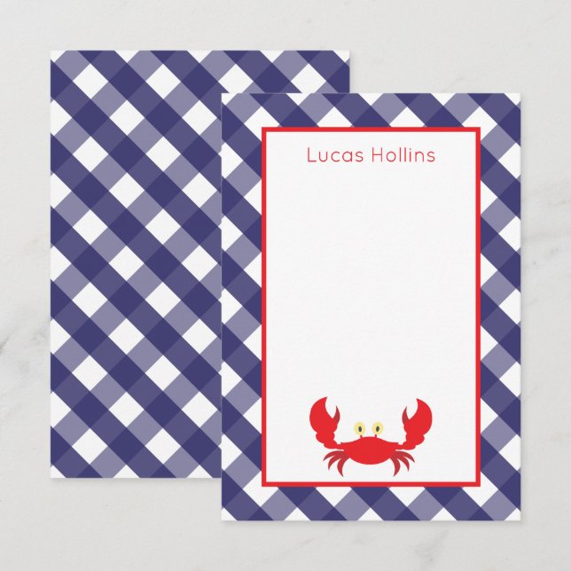 Caranguejo Gingham - Cartões de Nota Personalizado (Frente/Verso)