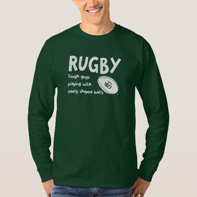 Caras de Rugby Humor Tough e T-Shirt Odd Balls (Frente)