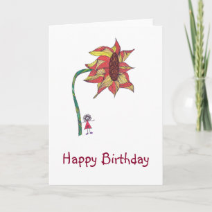 Caráter de cartão de aniversário com flor grande