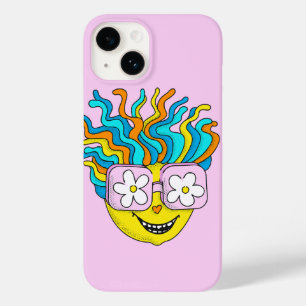 Caráter engraçado sorridente com óculos cor-de-ros