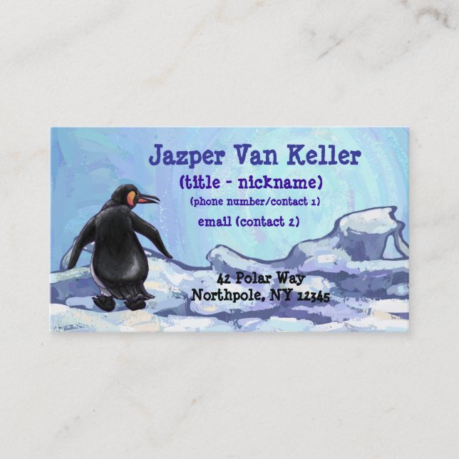 Caráter pinguim atrás e Cartões de visitas frontai (Frente)