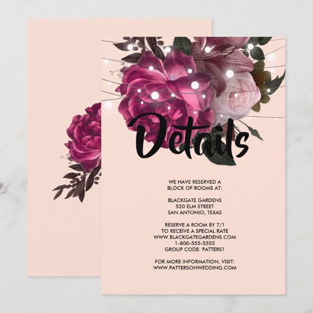 carateres luminosos Flor Borgonha Convite (Frente/Verso)