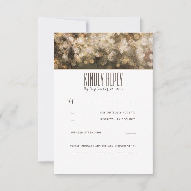 Carateres RSVP de Casamento Rústico com Luzes Dour (Frente)