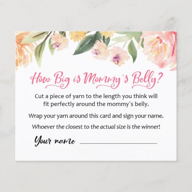 CARD Qual é o tamanho da Mamãe Belly? Jogo do chá  (Frente)