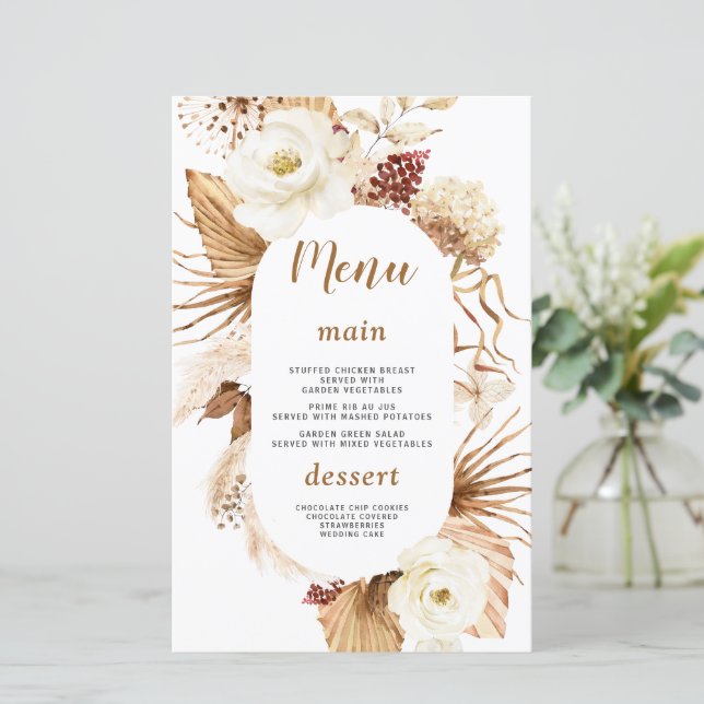 Cardápio de Aniversário com Flores Brancas e Grama (Em pé/Frente)