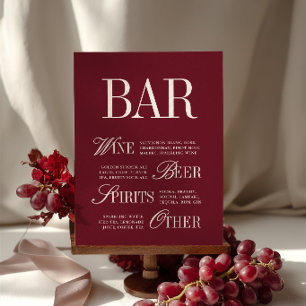 Cardápio de Bar Burgundy Elegante para Mesa de Cas