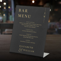 Cardápio de Bar com Monograma Elegante Preto e Dou