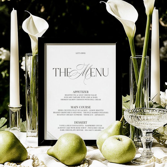 Cardápio de Bar de Casamento Moderno Preto e Branc (Elegant Black & White Modern Wedding Bar Menu)