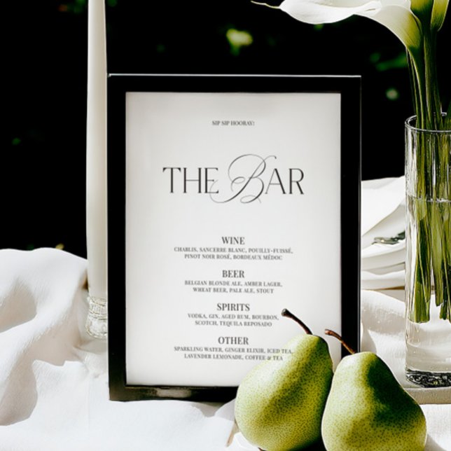 Cardápio de Bar de Casamento Preto e Branco Elegan (Elegant Black & White Wedding Bar Menu)