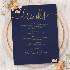 Cardápio de Bebidas de Casamento Azul Marinho Dour