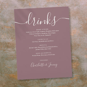 Cardápio de Bebidas de Casamento em Letra Moderna
