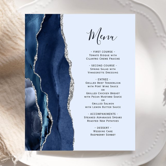 Cardápio de Casamento Ágata Azul Navy Azul Pálido  (Criador carregado)