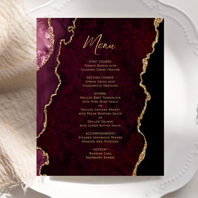 Cardápio de Casamento Ágata Vermelho Borgonha Orça (Criador carregado)