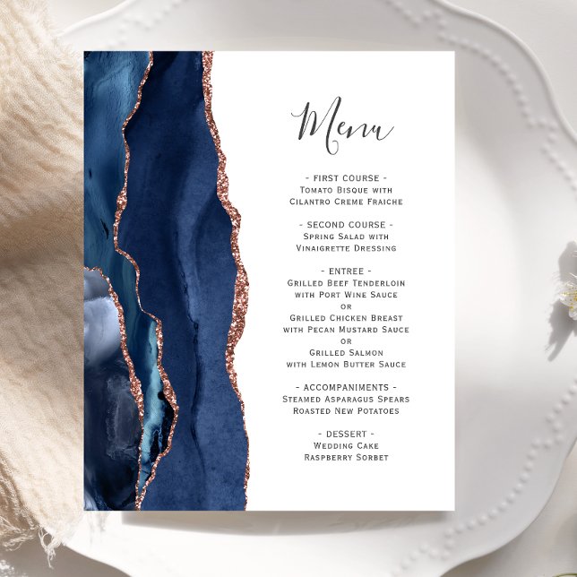 Cardápio de Casamento Agate Navy Blue Orçamento Ro (Criador carregado)