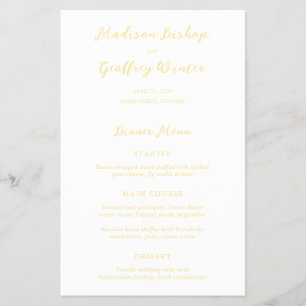 Cardápio de Casamento Amarelo Manteiga em Script N