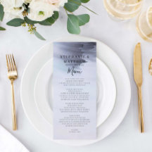 Cardápio de Casamento Aquarela Preta Simples Moder