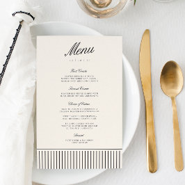 Cardápio de Casamento Black & Ecru Classic Pinstri