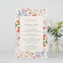 Cardápio de casamento Boho de jardim de prado de f