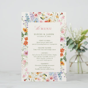 Cardápio de casamento Boho de jardim de prado de f