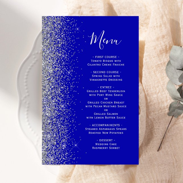 Cardápio de Casamento Brilho Prata Azul Real Orçam (Criador carregado)