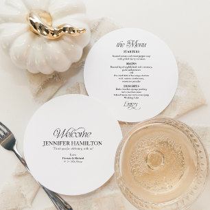 Cardápio de Casamento Circular e Cartão de Lugar c