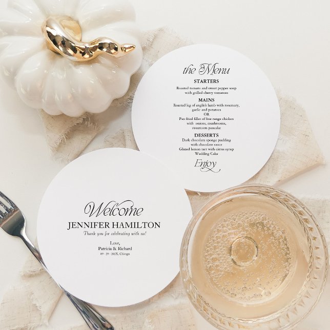 Cardápio de Casamento Circular e Cartão de Lugar c (Criador carregado)