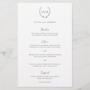 Cardápio de Casamento Clássico com Coroa de Monogr