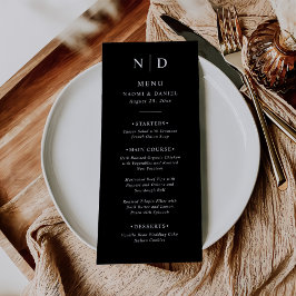 Cardápio de Casamento Clássico Elegante Preto e Br