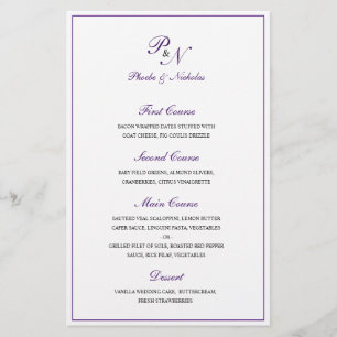 Cardápio de Casamento Clássico Elegante Roxo Real