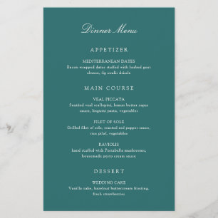 Cardápio de Casamento Clássico em Verde Teal de Di
