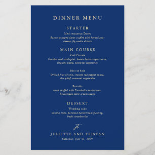 Cardápio de Casamento Clássico Navy e Creme Elegan
