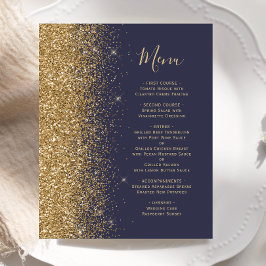 Cardápio de Casamento com Brilho Dourado Azul Escu