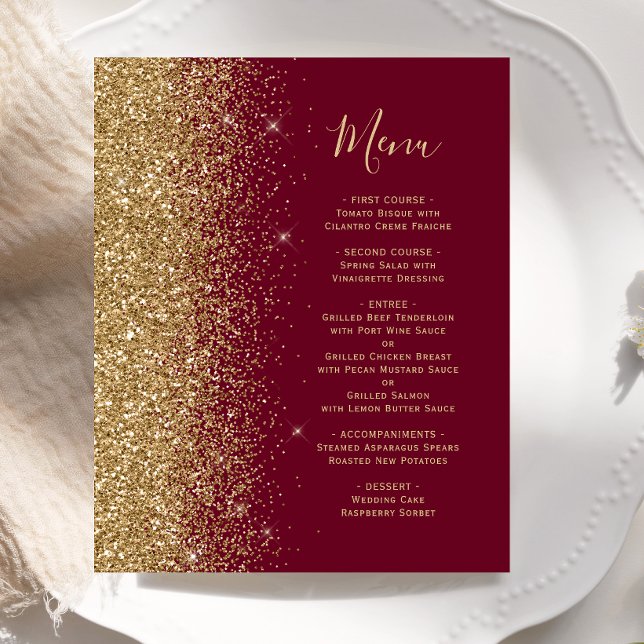 Cardápio de Casamento com Brilho Dourado e Vermelh (Criador carregado)