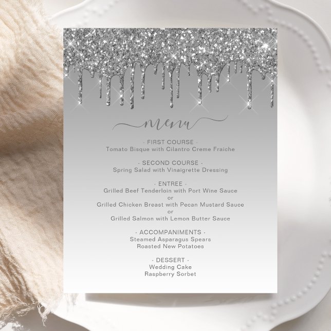 Cardápio de Casamento com Brilho Prateado Orçament (Criador carregado)
