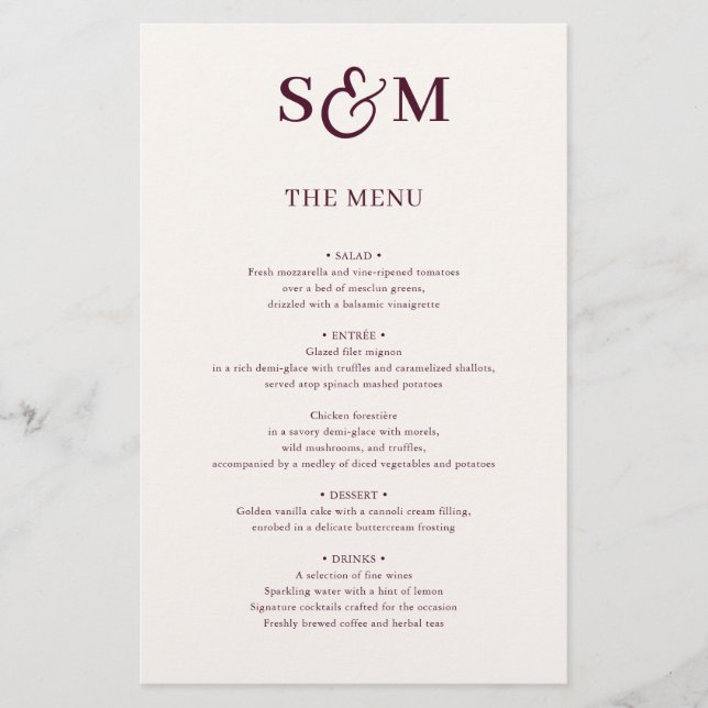 Cardápio de Casamento com E comercial em Letra Clá (Frente)