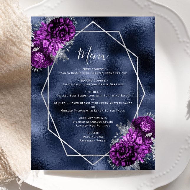 Cardápio de Casamento com Floral Roxo Orçamento em (Criador carregado)
