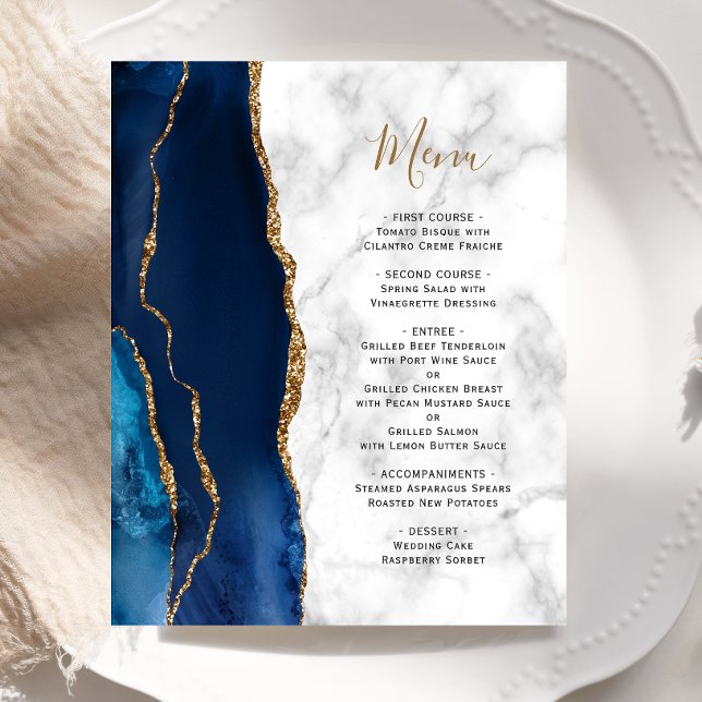 Cardápio de Casamento com Mármore Ágata Azul Naval (Criador carregado)