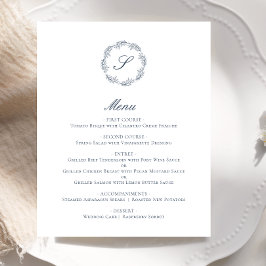 Cardápio de Casamento com Monograma em Azul Índigo
