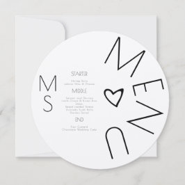 Cardápio de Casamento Coração Preto Monogramado
