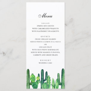 Cardápio de casamento de cacto verde. Menu de jant