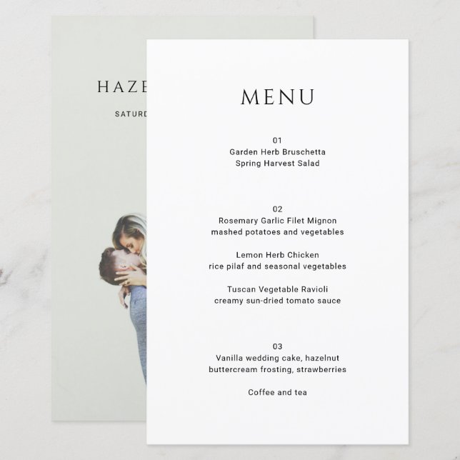 Cardápio de Casamento de Foto Simples Moderna (Frente/Verso)