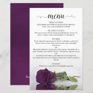 Cardápio de Casamento Elegante Ameixa Roxa Rosa co