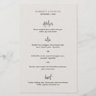 Cardápio de Casamento Elegante Bege Atemporal Neut