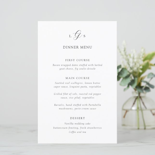 Cardápio de Casamento Elegante Preto e Branco Atem (Em pé/Frente)