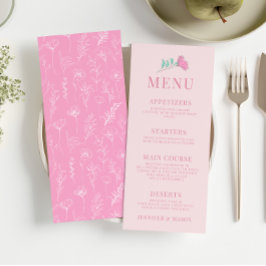 Cardápio de casamento elegante, verde-rosa-pastel