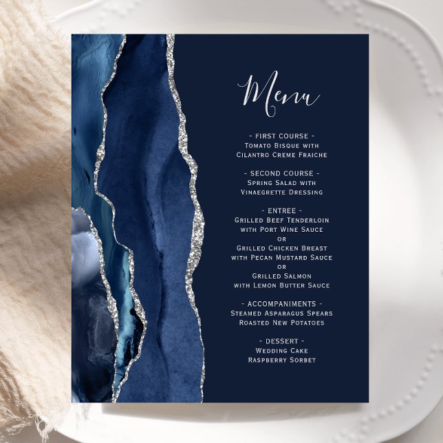 Cardápio de Casamento em Ágata Azul Marinho Prata  (Criador carregado)