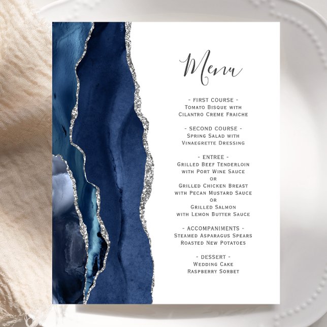 Cardápio de Casamento em Ágata Azul Marinho Prata  (Criador carregado)